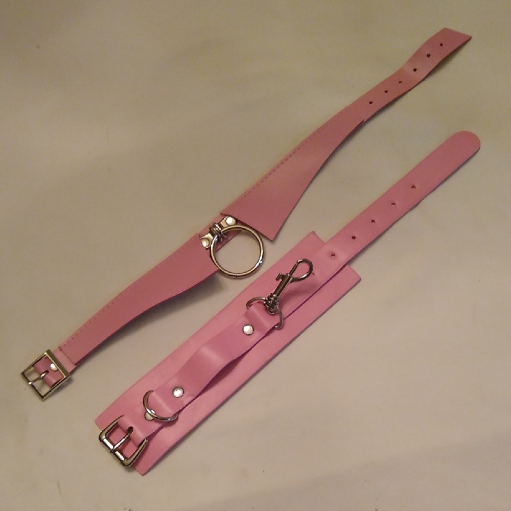 Pink Bondage Collar And Cuff